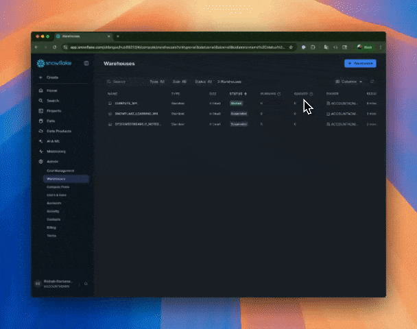 Create Snowflake warehouse